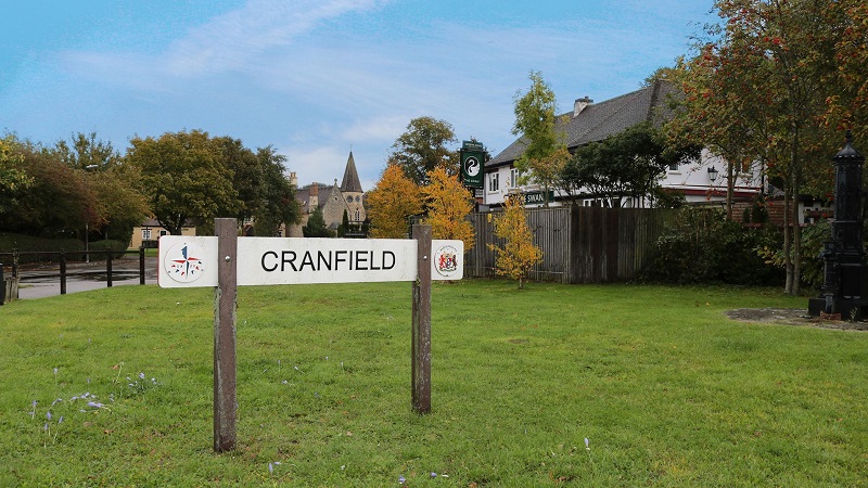 Signpost for Cranfield village entrance